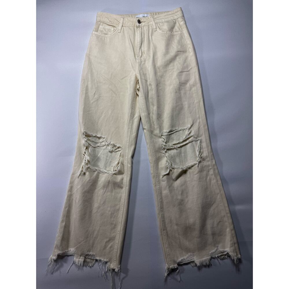 Vervet Women's Distressed Straight‎ Leg Cream Denim Jeans - Size 26 (28x27)*